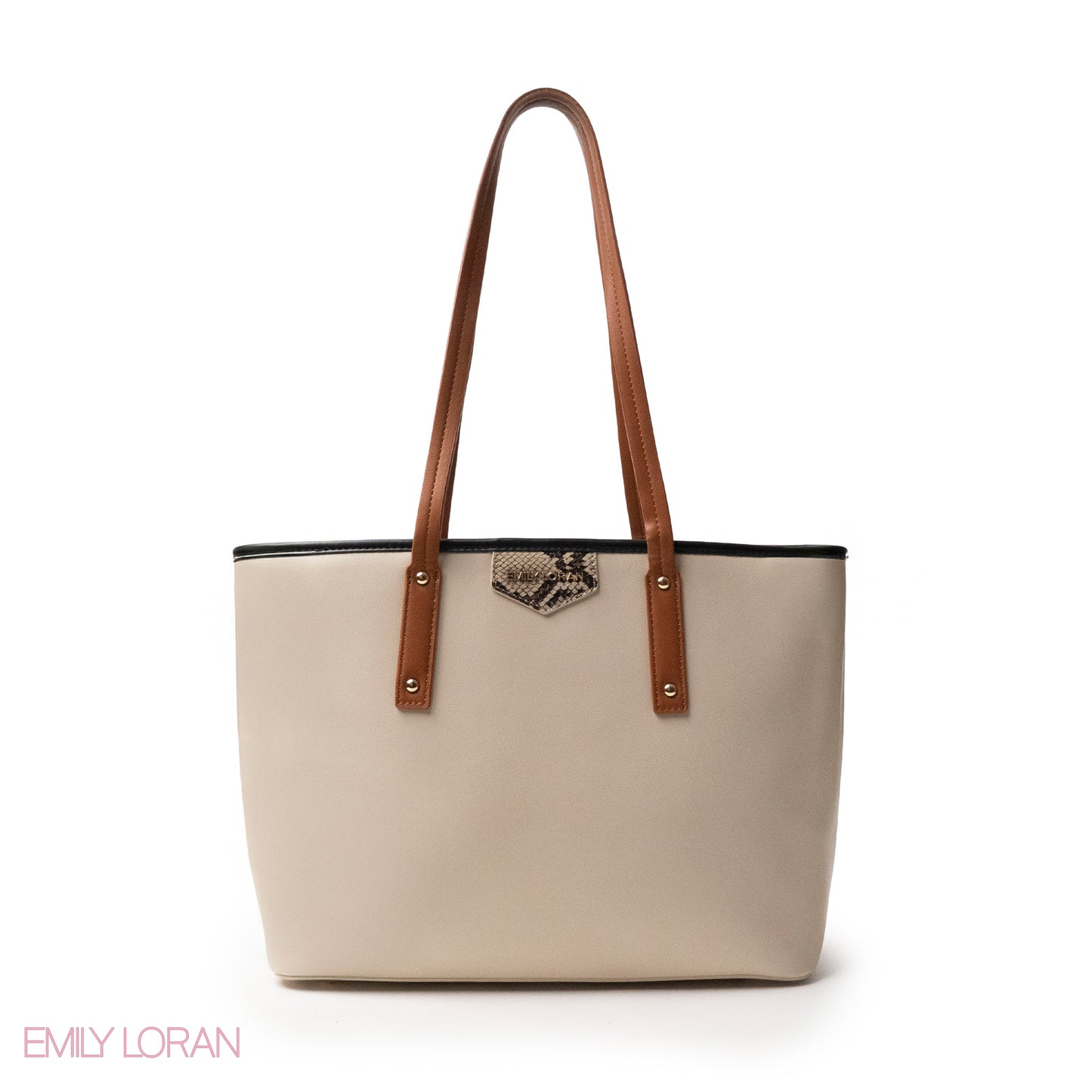 SNAKE-PRINT LEATHER SHOULDERS BAG WITH A SMALL BAG - LARGE