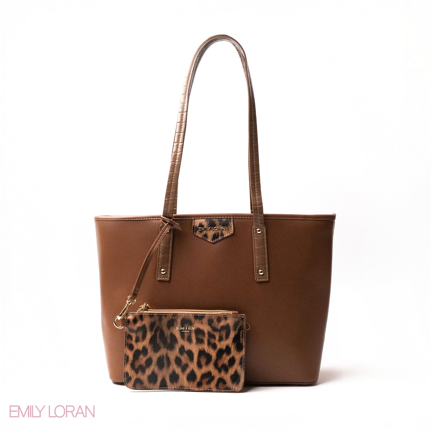 LEOPARD-PRINT LEATHER SHOULDERS BAG WITH A SMALL BAG - LARGE