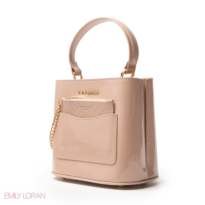 GLOSSY LEATHER HANDBAG WITH METAL CHAIN,MINI WALLET