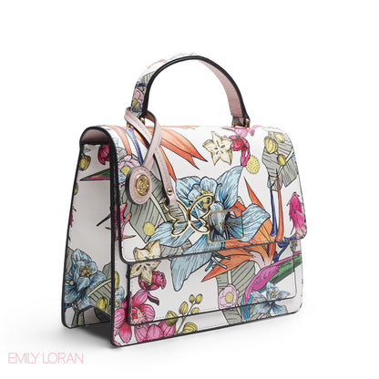 EMILY FULL TROPICAL PRINT SATCHEL BAG WITH BUTTERFLY CHARM - MED