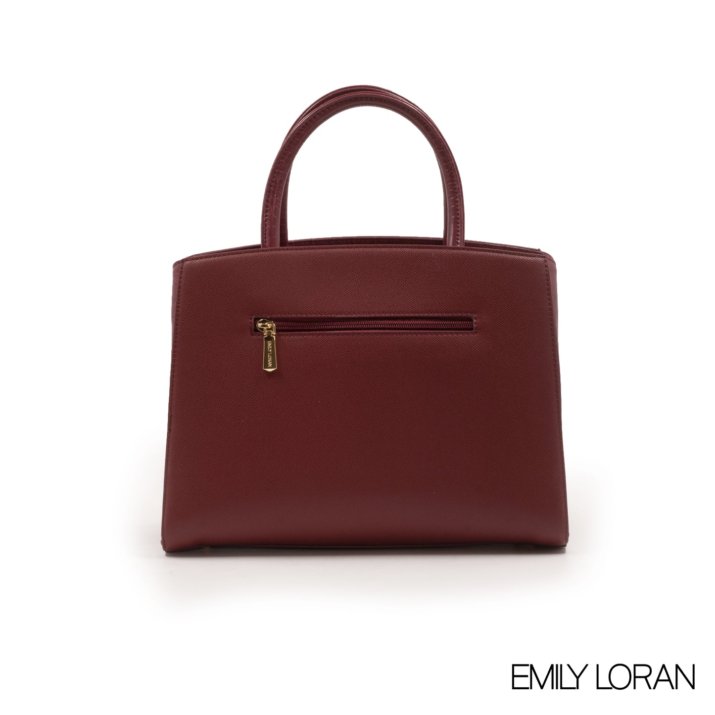 MAROON LEATHER HANDBAG WITH CHAIN DETAIL-MED