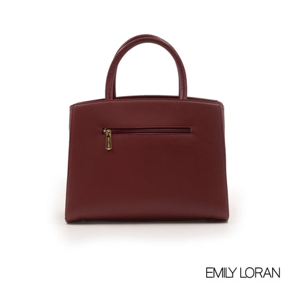 MAROON LEATHER HANDBAG WITH CHAIN DETAIL-MED
