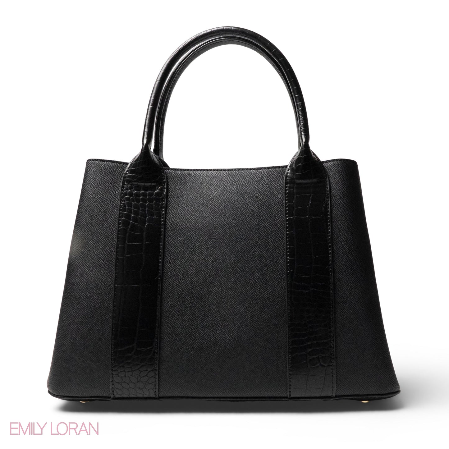 BLACK SMOOTH LEATHER HANDBAG WITH CROC DESIGN -LARGE