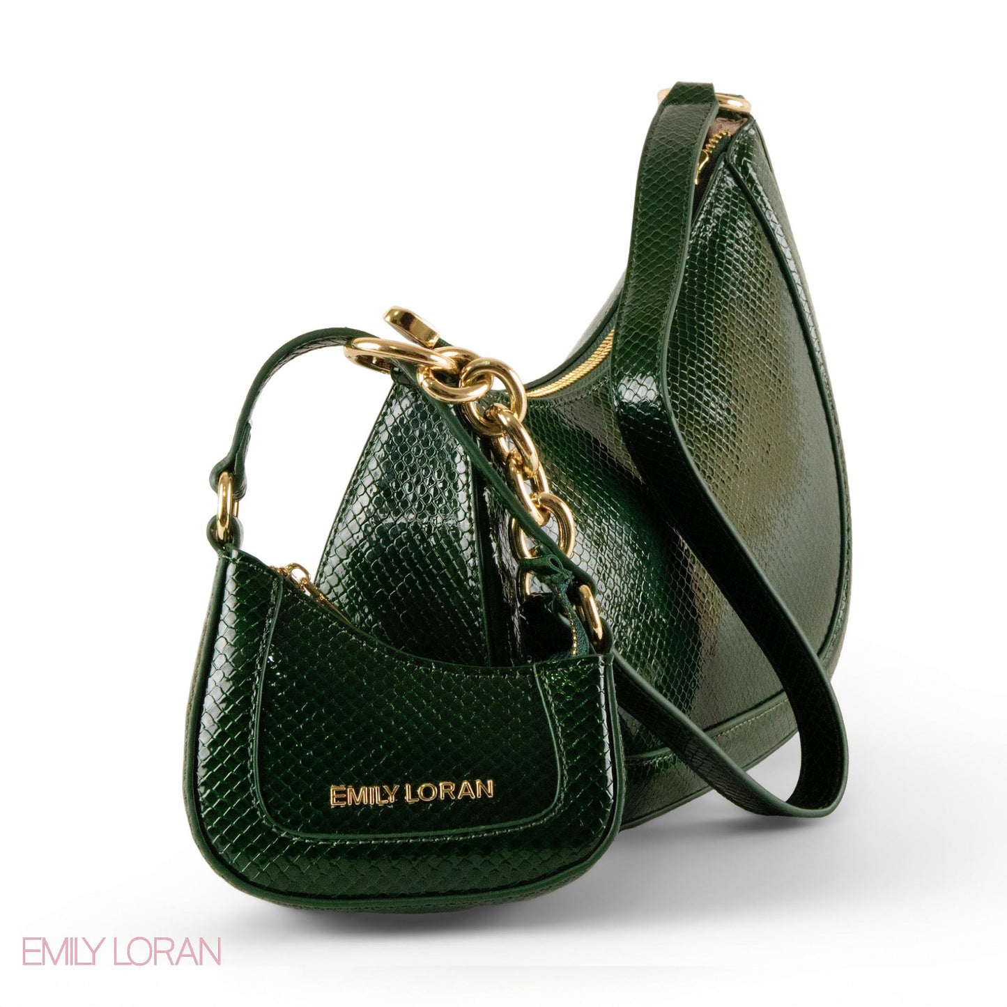 MODERN GLOSSY SNAKE LEATHER SHOULDER BAG WITH MINI WALLET- SMALL