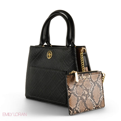 EMILY LORAN PATTERNED LEATHER HANDBAG WITH CHAIN DETAIL - SMALL