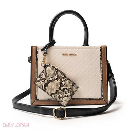 LEATHER HANDBAG WITH SNAKE DETAIL TOUCH -SMALL