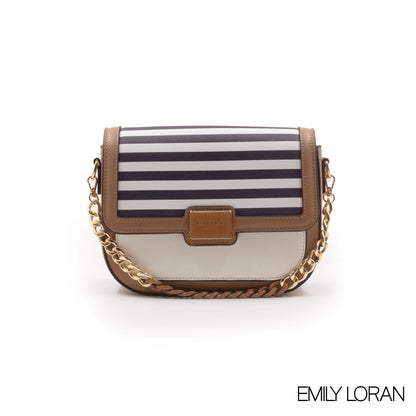 STRIPED NAVY CROSSBODY BAG WITH METAL CHAIN-SMALL