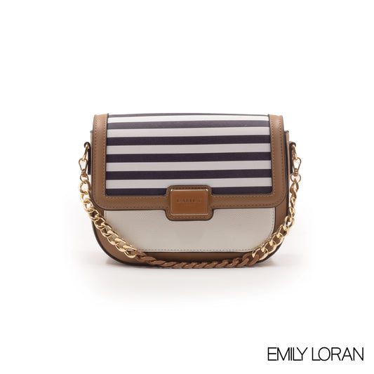 STRIPED NAVY CROSSBODY BAG WITH METAL CHAIN-SMALL