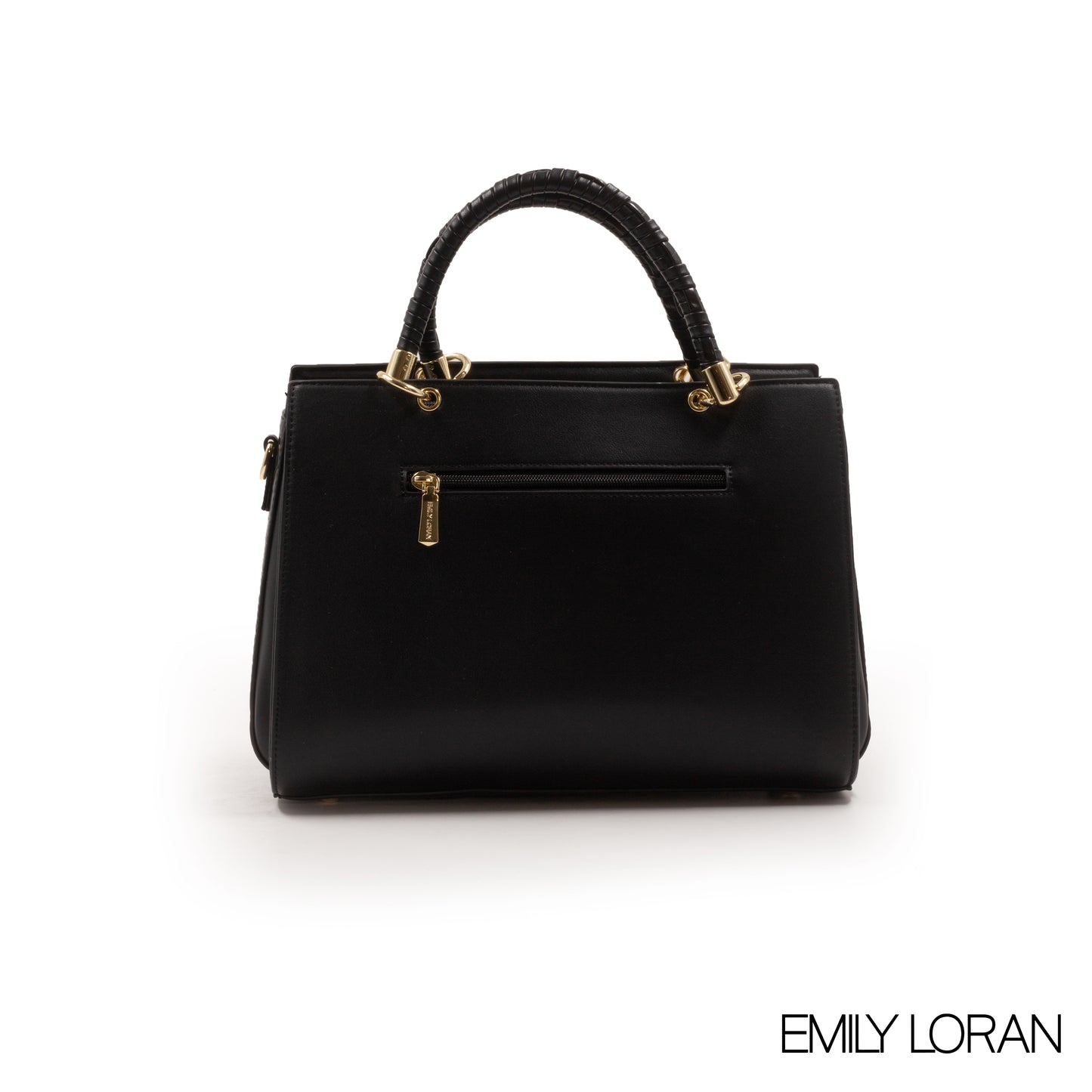 BLACK LEATHER HANDBAG WITH CROC ACCENT -LARGE