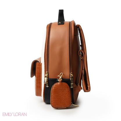 BROWN LEATHER BACKPACK WITH MINI CROC WALLET