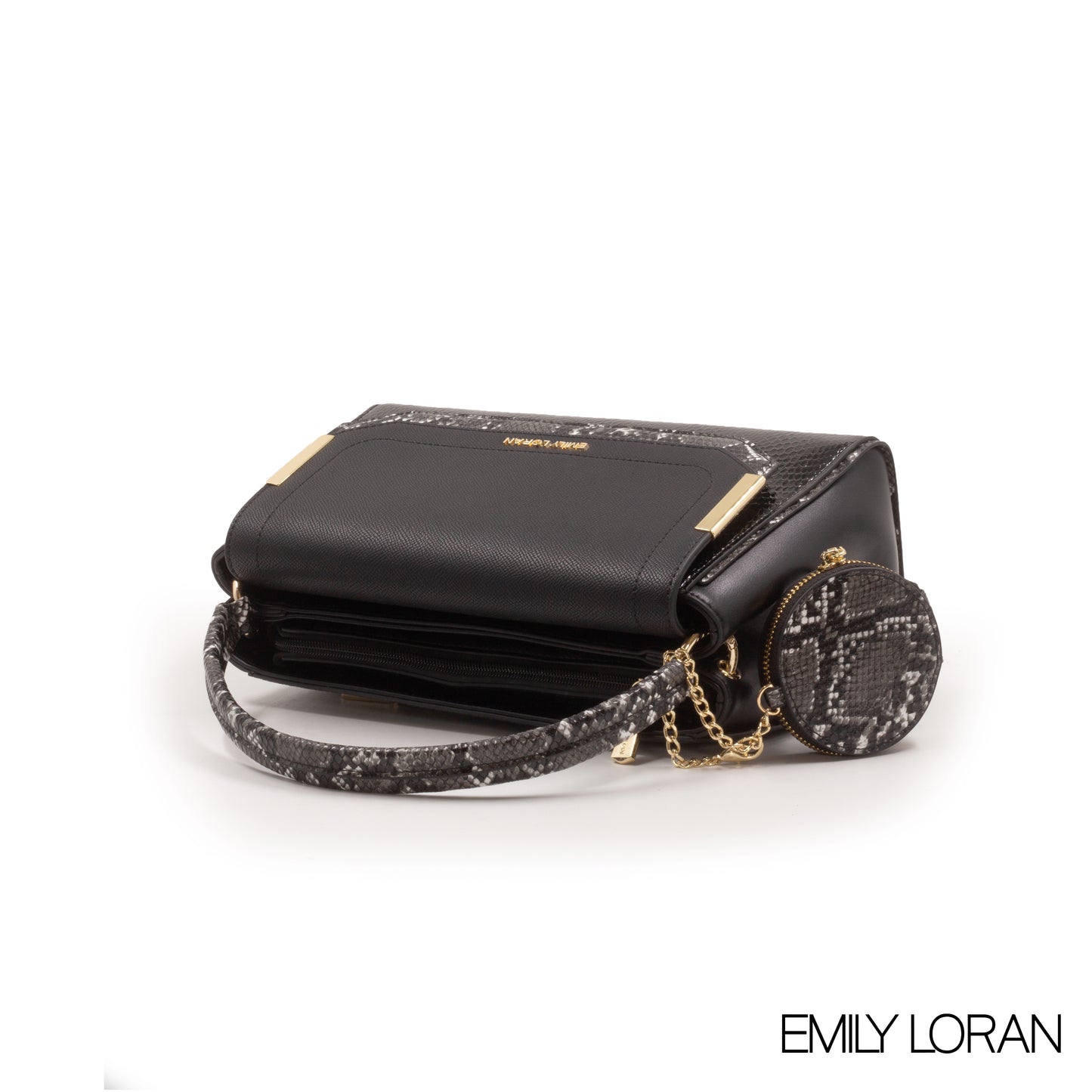 LEATHER HANDBAD WITH DETAIL CROC BLACK METALLIC-MED