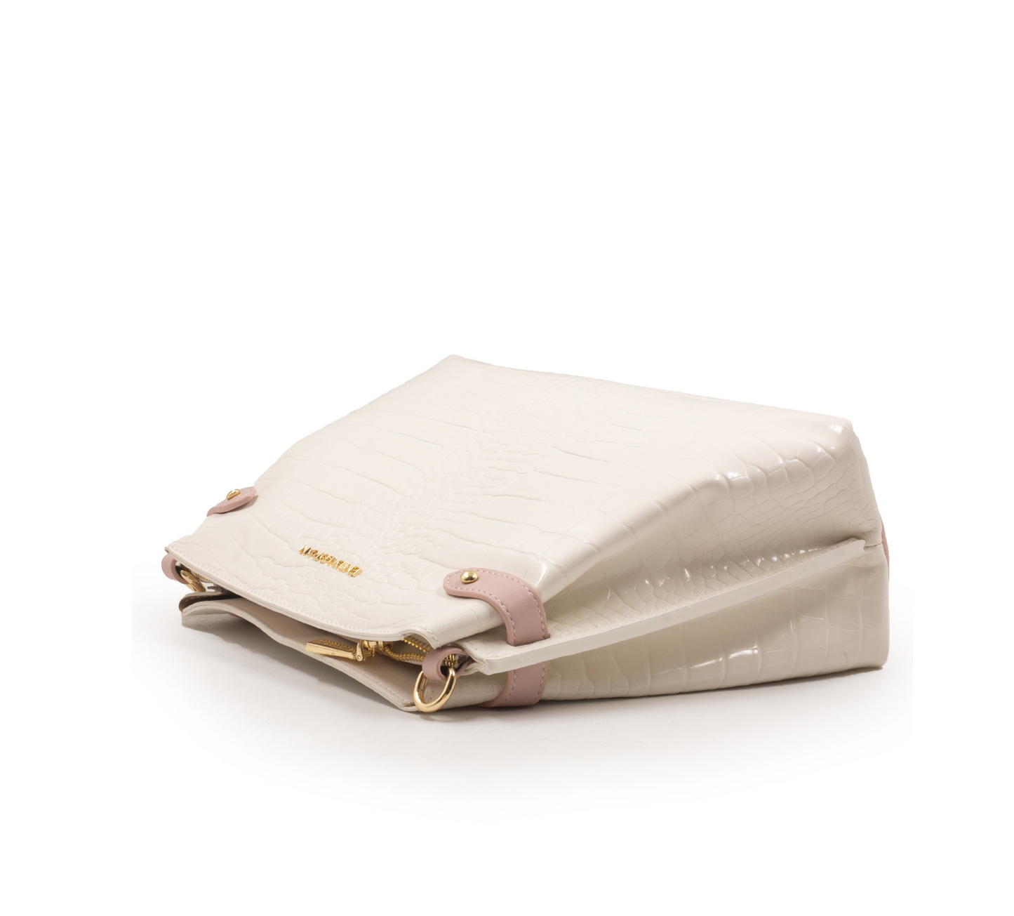 WHITE LEATHER HANDBAG WITH CROC DETAILS TOUCH -MED