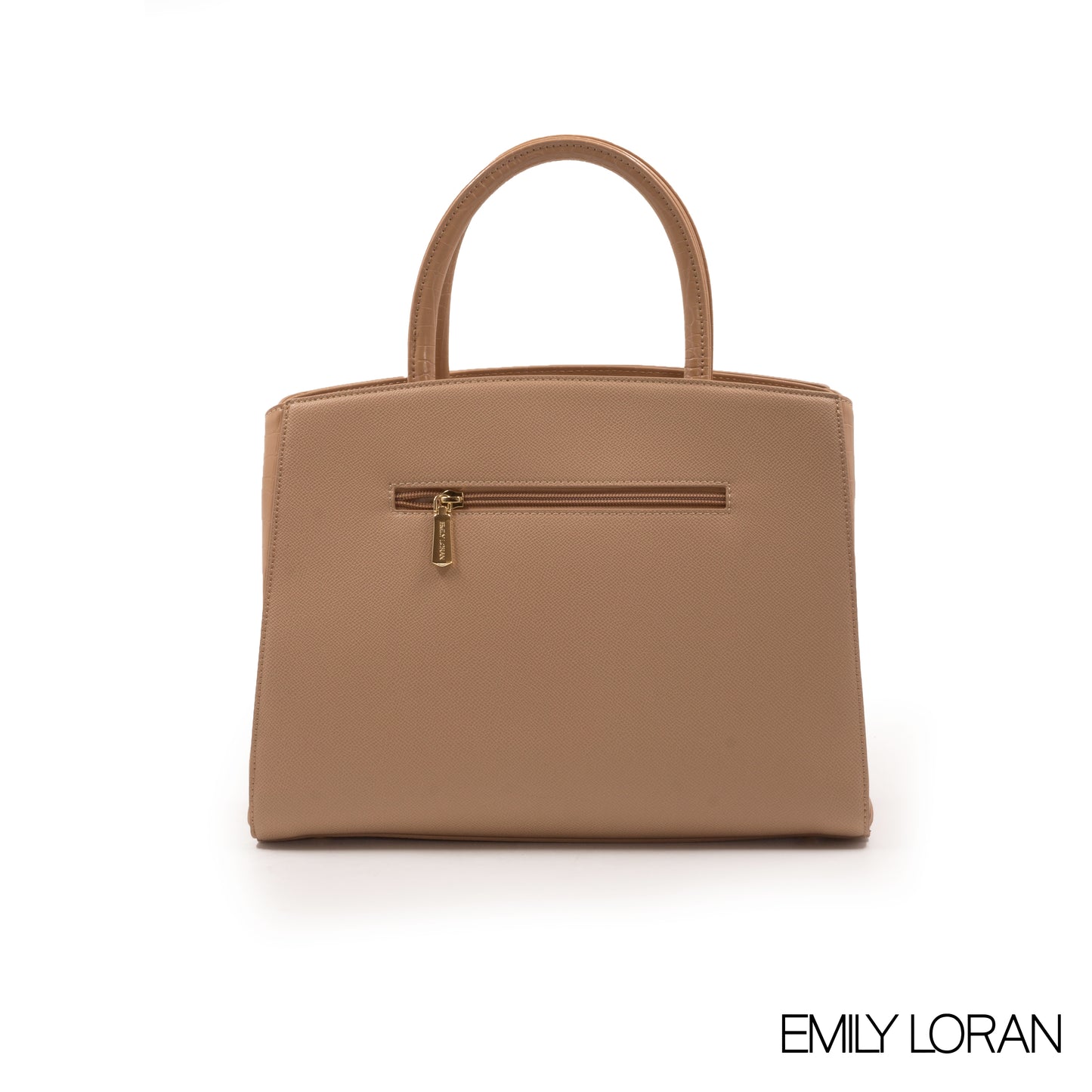 BEIGE LEATHER HANDBAG WITH CHAIN DETAIL-MED
