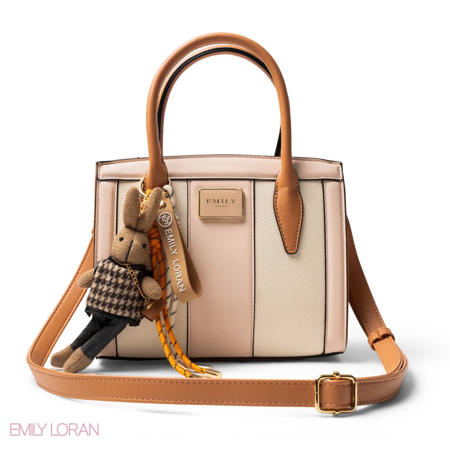 LIGHT COLORS SMOOTH LEATHER HANDBAG WITH ACCESSORIES -MED