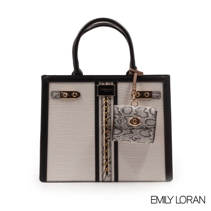 WHITE CROC LEATHER HANDBAG WITH MINI WALLET -LARGE