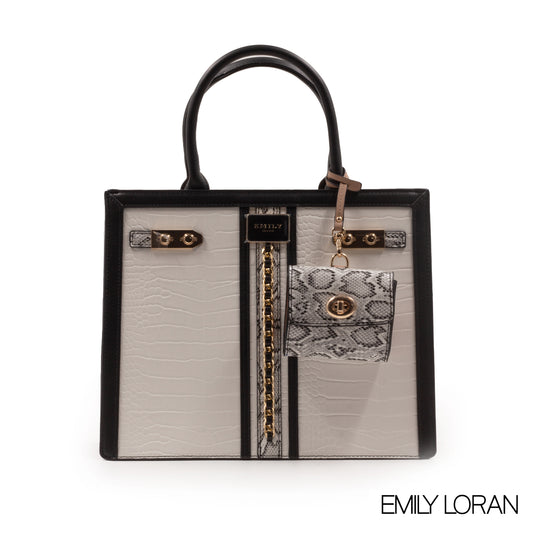 WHITE CROC LEATHER HANDBAG WITH MINI WALLET -LARGE