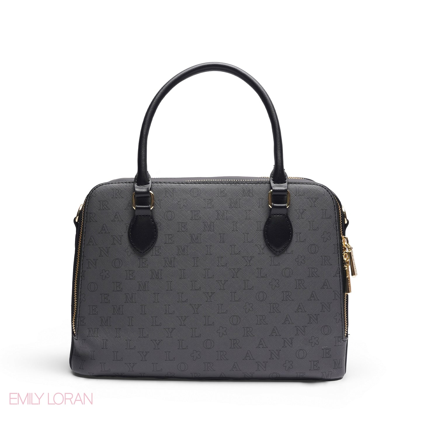 BLACK EMILY LETTER PRINT SATCHEL BAG WITH SCARF ACCENT - MED