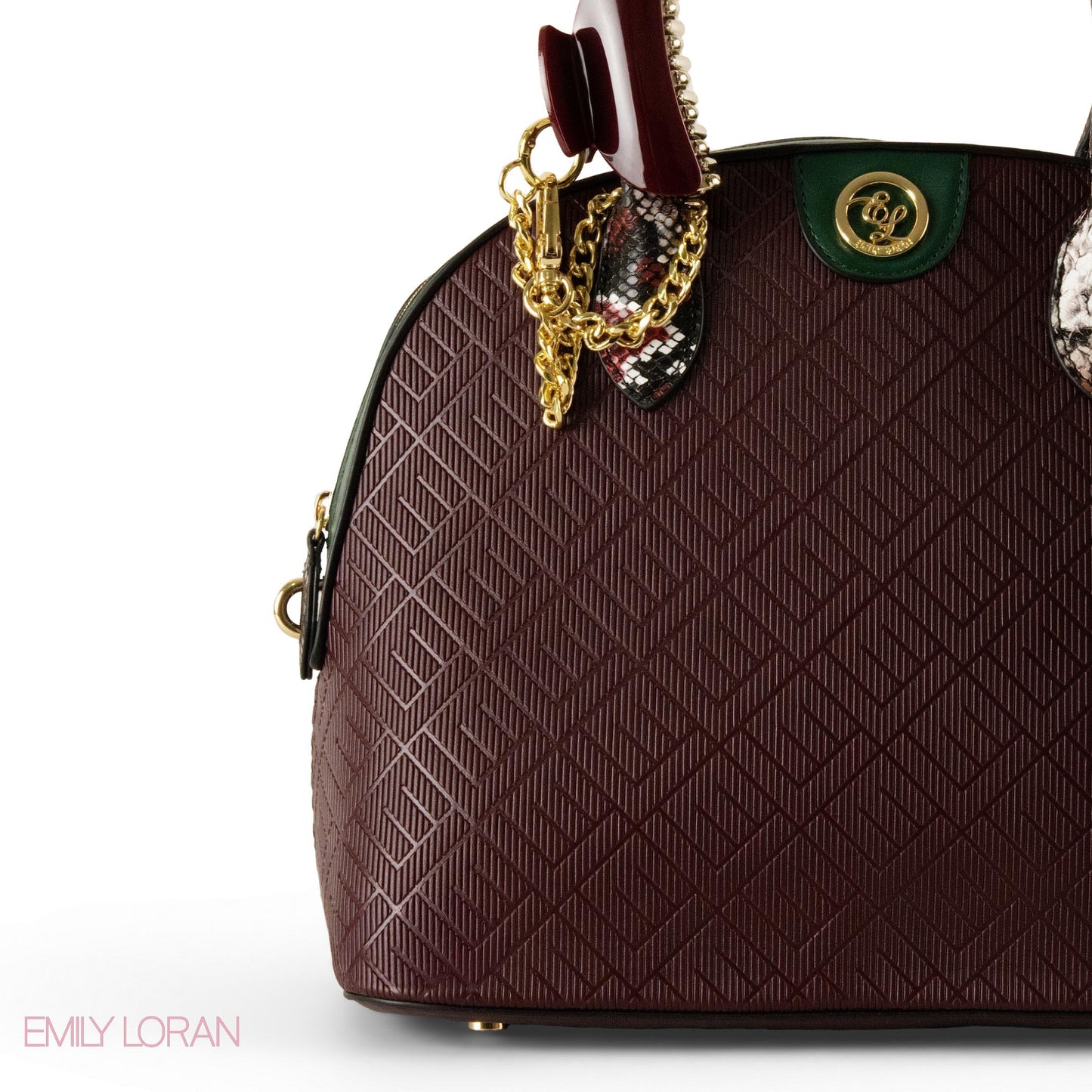 EMILY LORAN EMBOSSED LEATHER HANDBAG WITH ACCESSORIES-LARGE