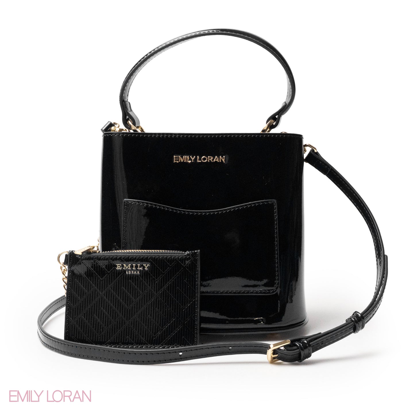 GLOSSY LEATHER HANDBAG WITH METAL CHAIN,MINI WALLET