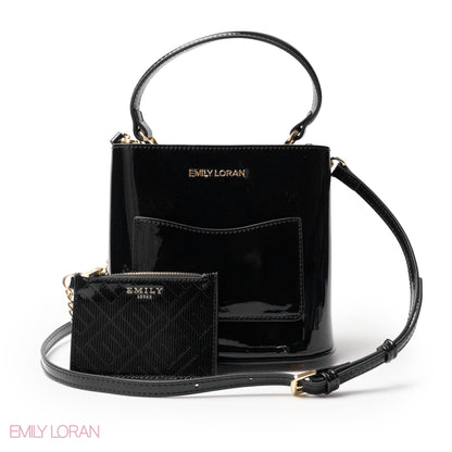 GLOSSY LEATHER HANDBAG WITH METAL CHAIN,MINI WALLET