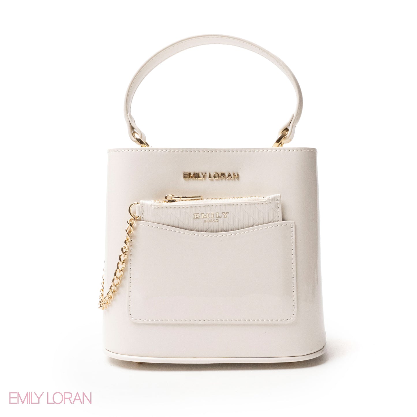 GLOSSY LEATHER HANDBAG WITH METAL CHAIN,MINI WALLET