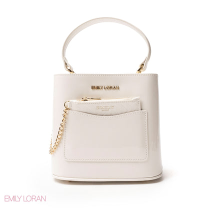 GLOSSY LEATHER HANDBAG WITH METAL CHAIN,MINI WALLET