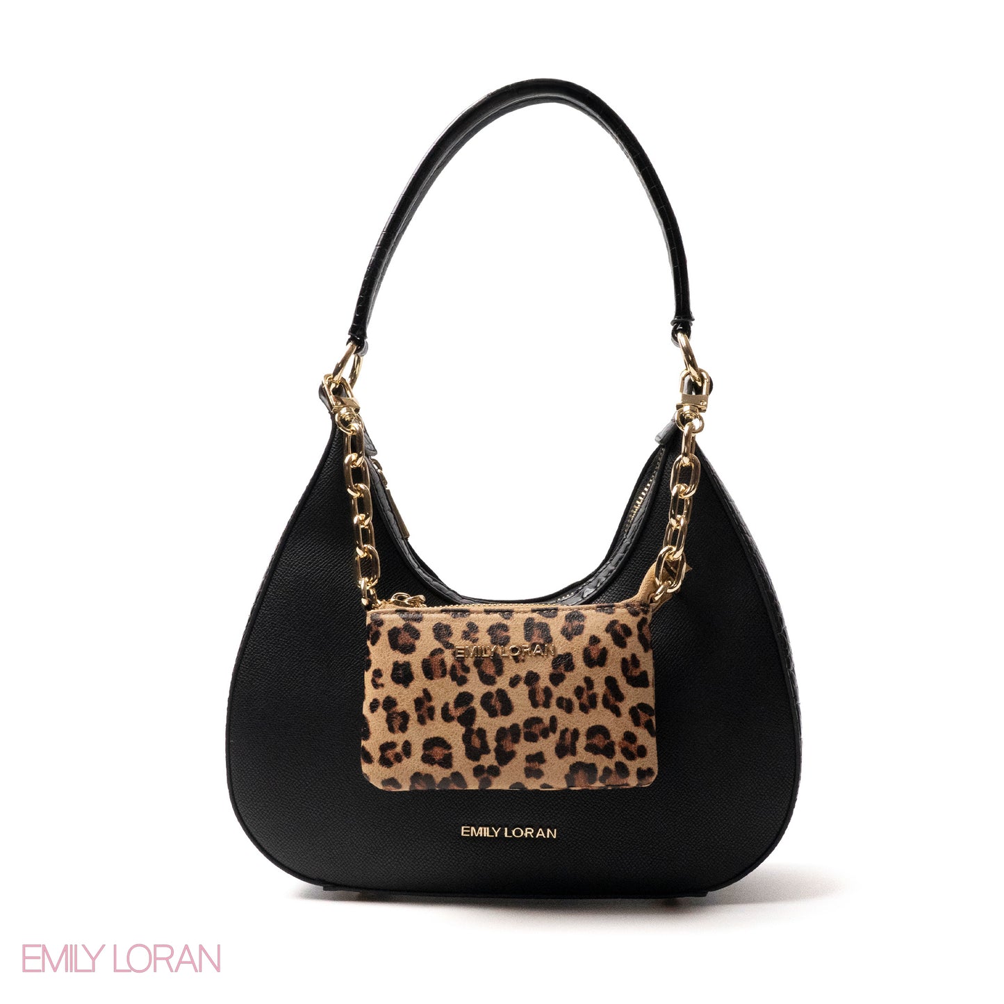 MODREN BLACK LEATHER HANDBAGWITH METAL CHAIN - MED