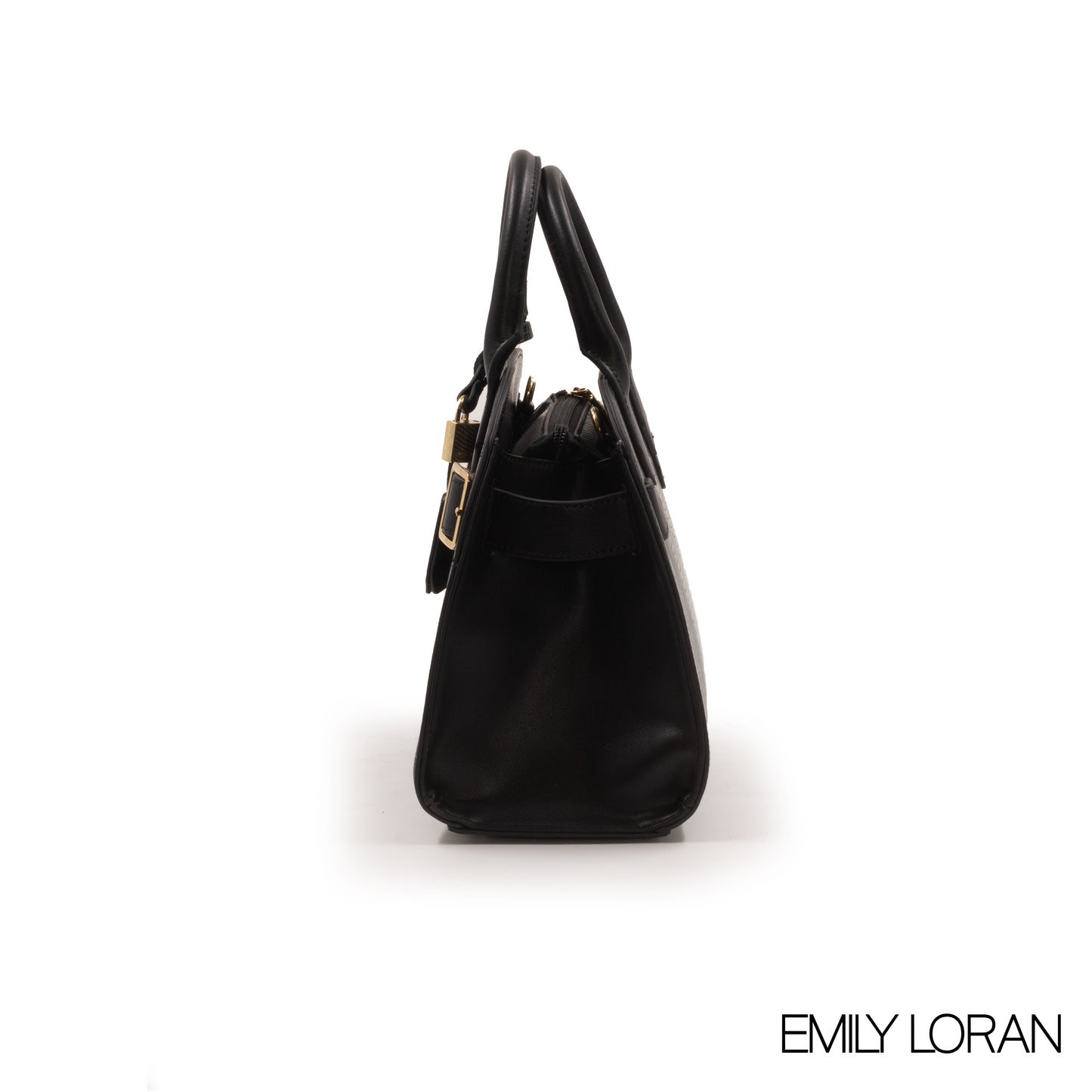 BLACK SNAKE LEATHER HANDBAG WITH GOLD LOCK DETAIL-MED