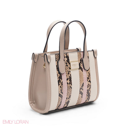 BEIGE & PINK SNAKESKIN BAG WITH GOLD CHAIN - SMALL