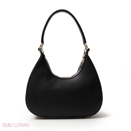 MODREN BLACK LEATHER HANDBAGWITH METAL CHAIN - MED