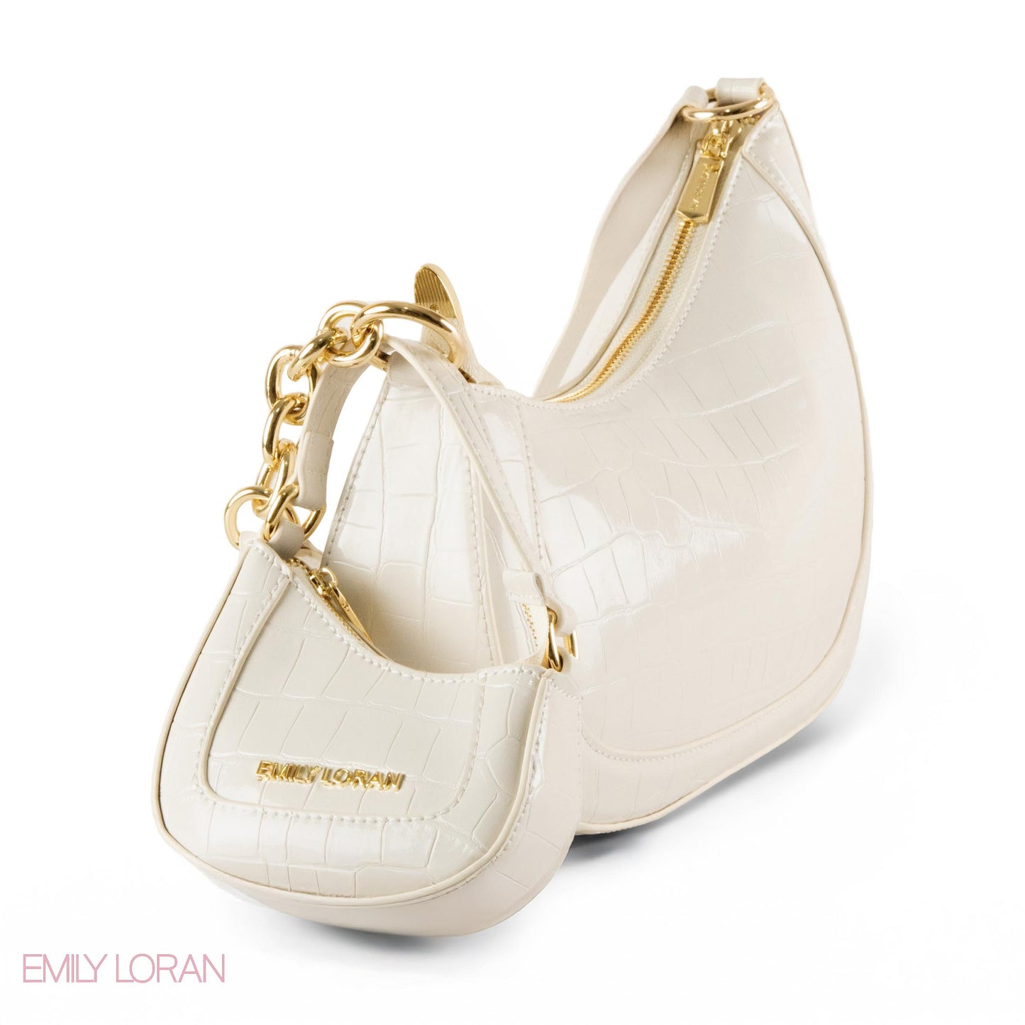 MODERN GLOSSY LEATHER SHOULDER BAG WITH MINI WALLET - SMALL