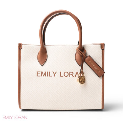 EMILY LORAN LOGO EMBOSSED LEATHER HANDBAG WITH METAL CHAIN-LARGE