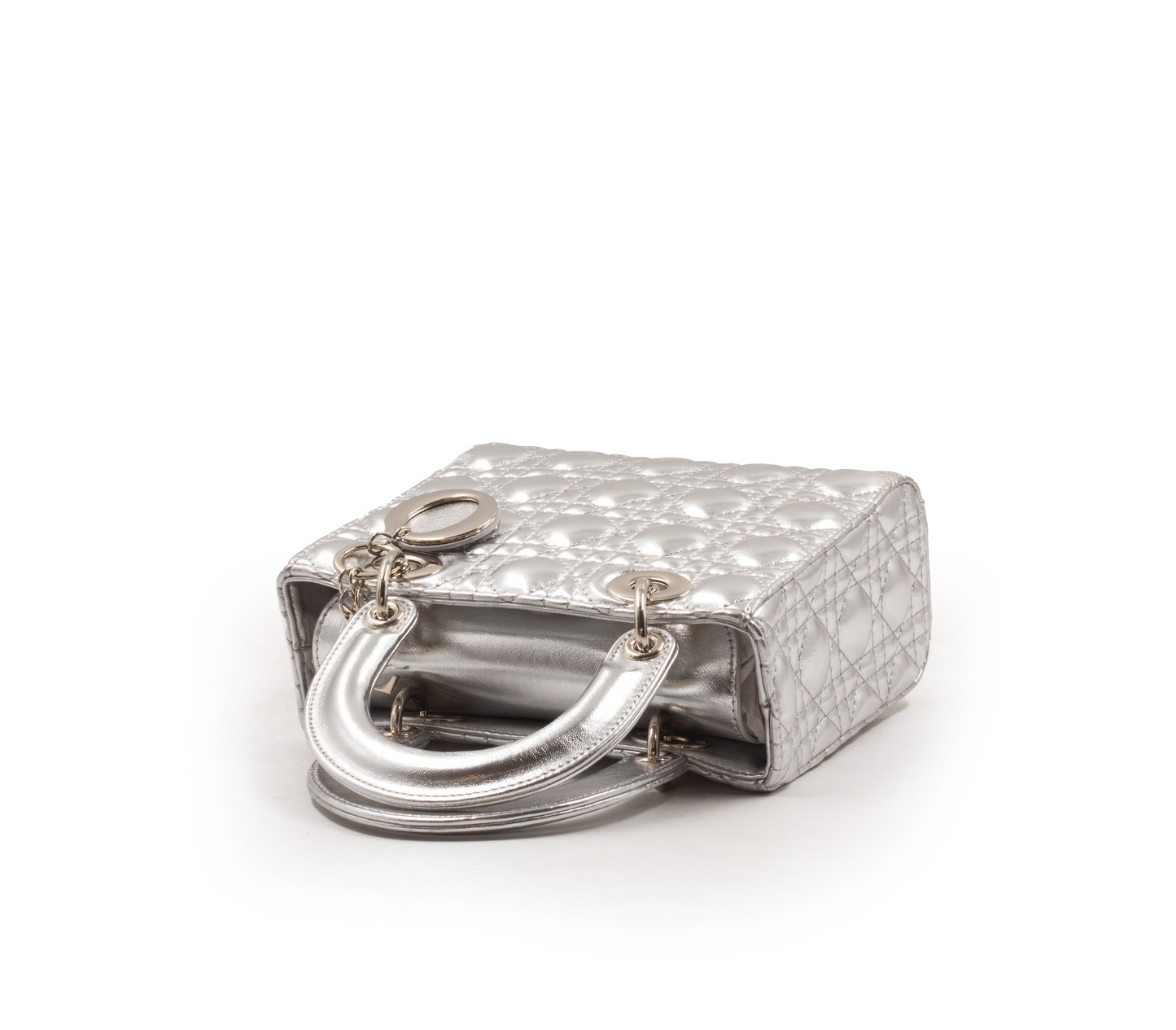 SHINY SILVER METALLIC LEATHER HANDBAG -SMALL