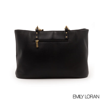 BLACK LEATHER TOTE WITH SPECIAL DESIGN -LARGE