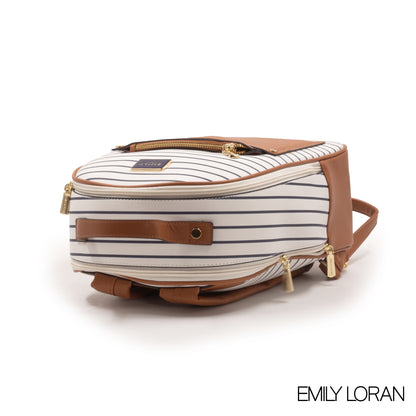 STRIPED NAVY SMOOTH LEATHER BACKPACK
