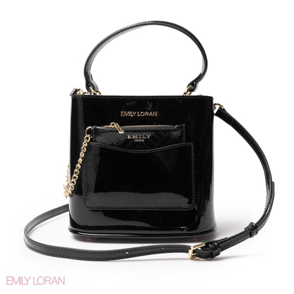 GLOSSY LEATHER HANDBAG WITH METAL CHAIN,MINI WALLET