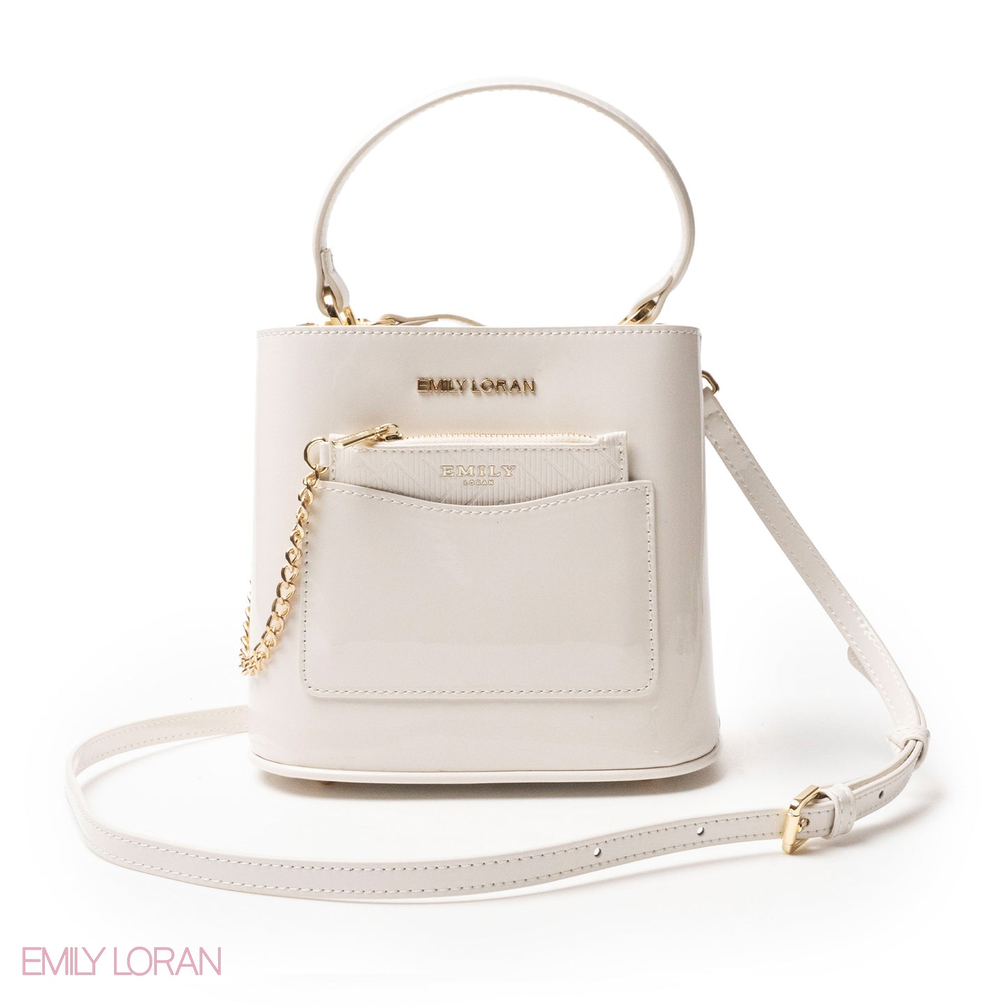 GLOSSY LEATHER HANDBAG WITH METAL CHAIN,MINI WALLET