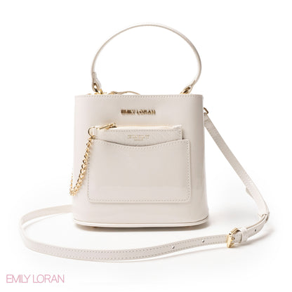 GLOSSY LEATHER HANDBAG WITH METAL CHAIN,MINI WALLET