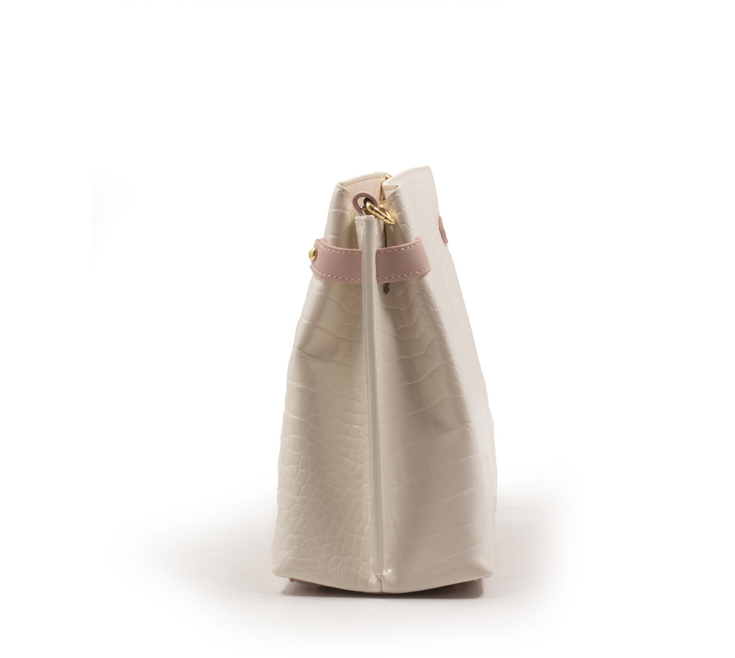 WHITE LEATHER HANDBAG WITH CROC DETAILS TOUCH -MED
