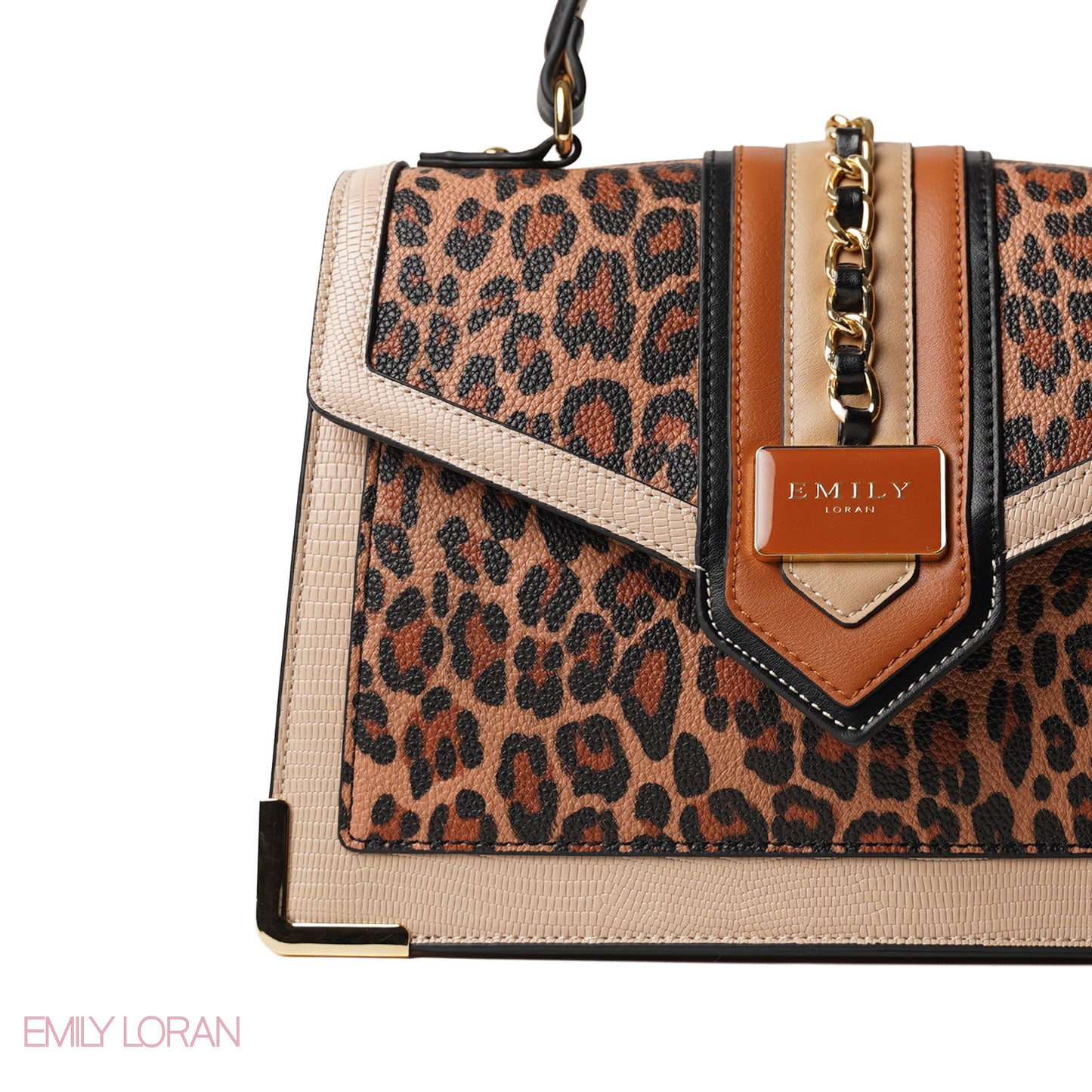 LEOPARD PRINT LEATHER HANDBAG WITH FLAP - MED
