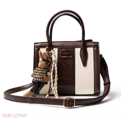 BROWN SMOOTH LEATHER HANDBAG WITH ACCESSORIES -MED