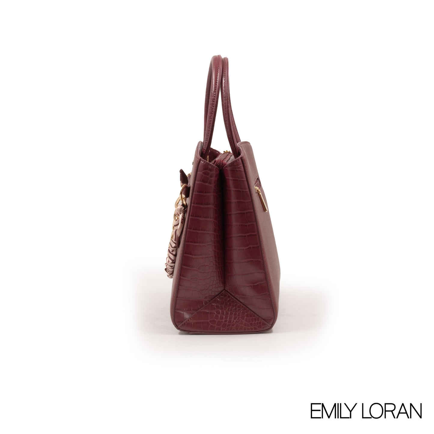 MAROON LEATHER HANDBAG WITH CHAIN DETAIL-MED