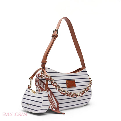 NAVY STRIPED WITH NAVY MINI BAG & SCARF - MED