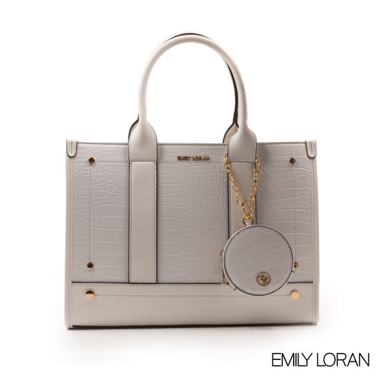 LEATHER HANDBAG WITH SMOOTH CROC DETAILS -LARGE