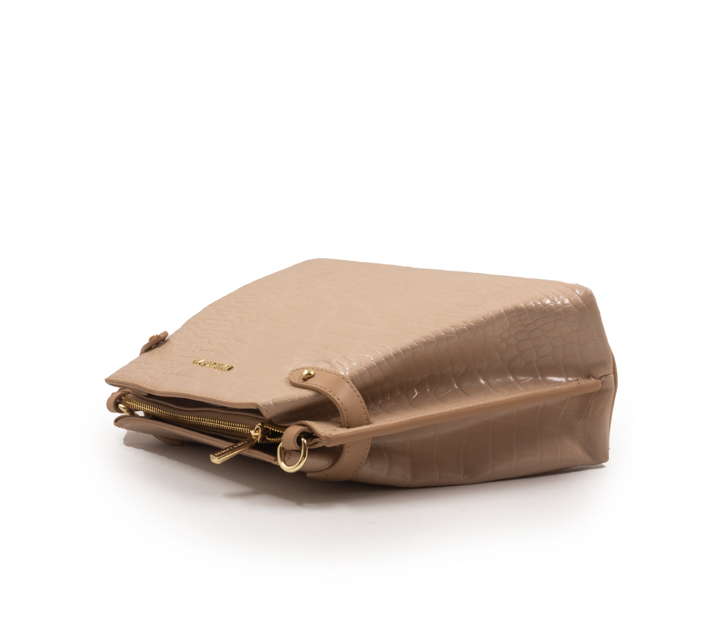 BEIGE LEATHER HANDBAG WITH CROC DETAILS TOUCH -MED