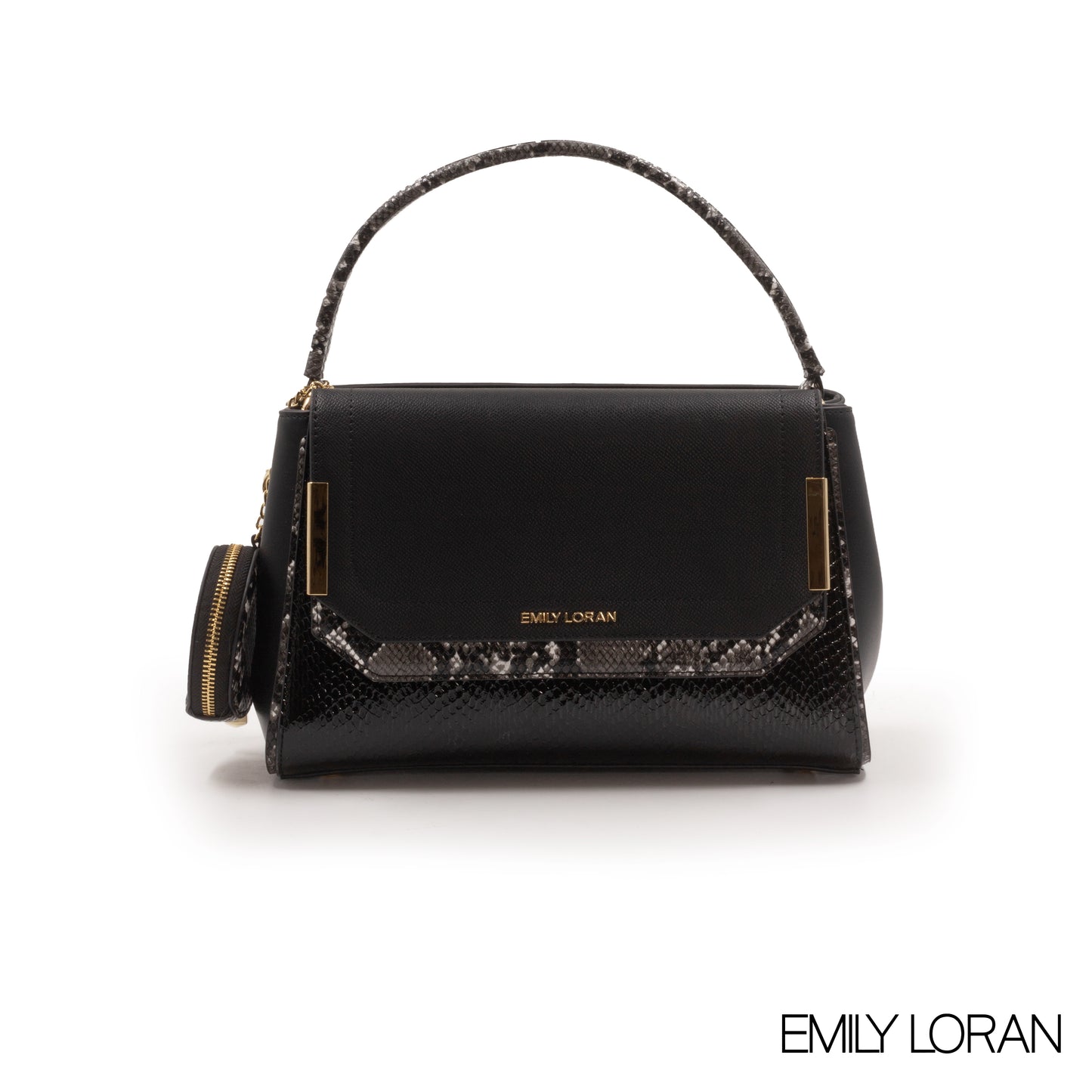 LEATHER HANDBAD WITH DETAIL CROC BLACK METALLIC-MED