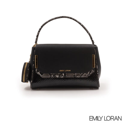 LEATHER HANDBAD WITH DETAIL CROC BLACK METALLIC-MED