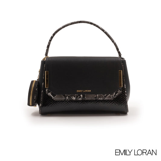 LEATHER HANDBAD WITH DETAIL CROC BLACK METALLIC-MED