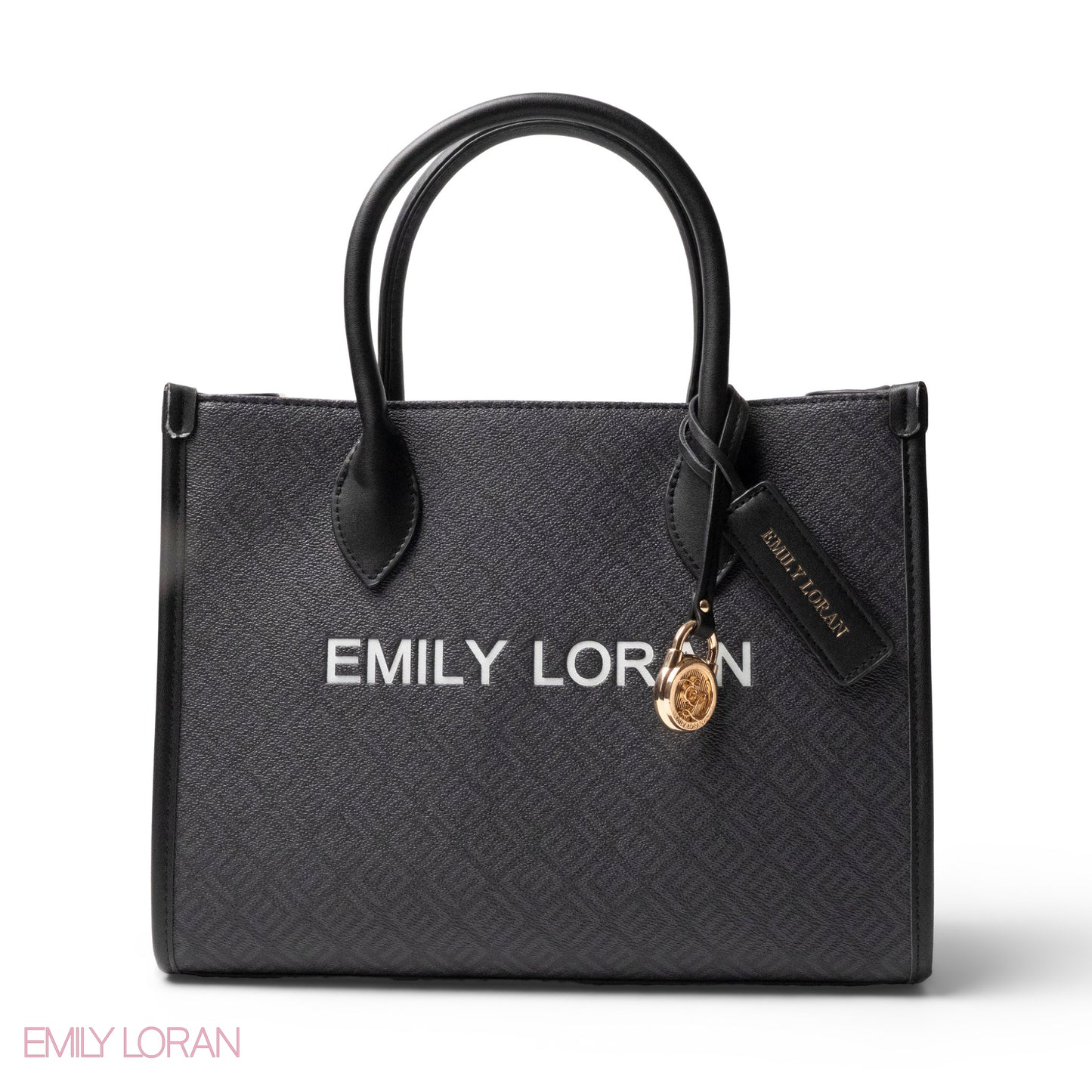 EMILY LORAN LOGO EMBOSSED LEATHER HANDBAG WITH METAL CHAIN-LARGE