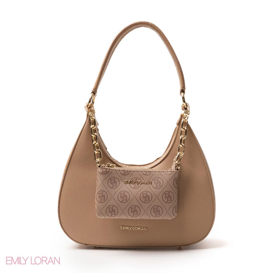 MODREN BEIGE LEATHER HANDBAGWITH METAL CHAIN - MED